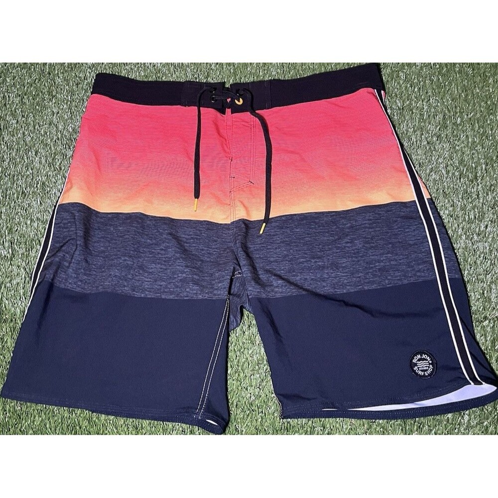 Ron Jon Surf Shop Board Shorts Striped Men's 34 Drawstring Back Pocket